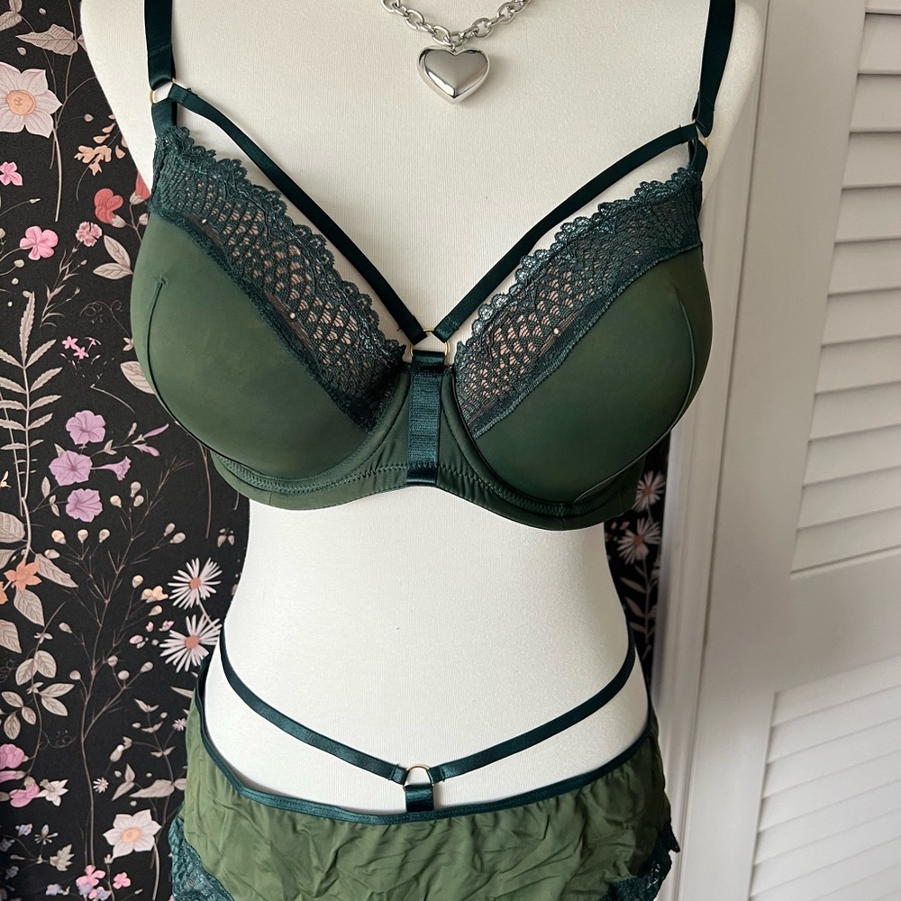 Adore Me Dark Green Lace Bra Set